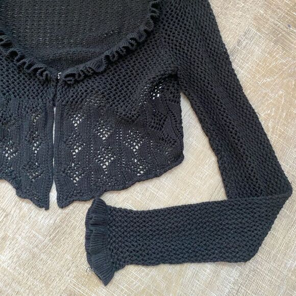 URBAN OUTFITTERS Lily Open-Knit Flyaway Cardigan Black Crochet Knit Sweater Goth - Picture 4 of 11